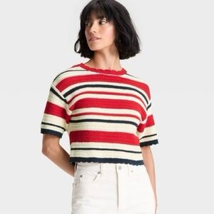 Universal Thread Red, Blue and White Striped Knit Crop Top